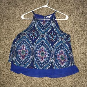 blue halter tank with patterns